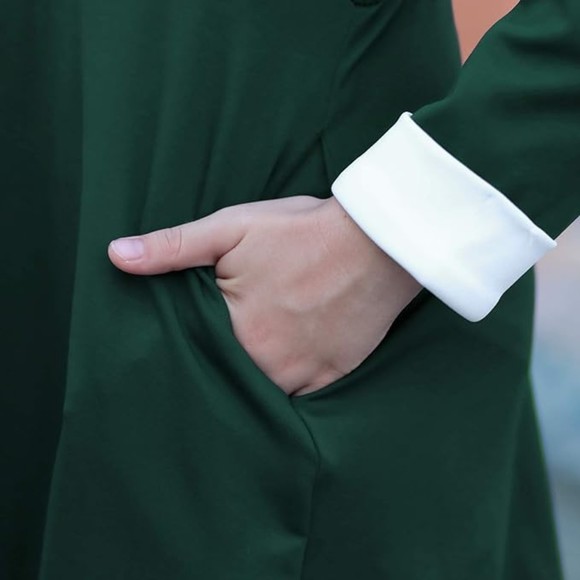 Girl's Long Sleeve Peter Pan Collar Fit & Flare Skater Dress 13-14Y Green - Picture 4 of 5